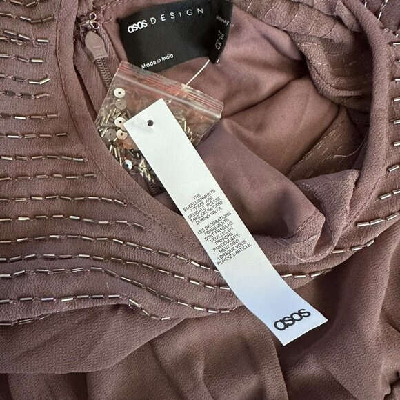 Asos Maternity midi dress with linear yoke embellishment mauve purple size 10 - Picture 2 of 9